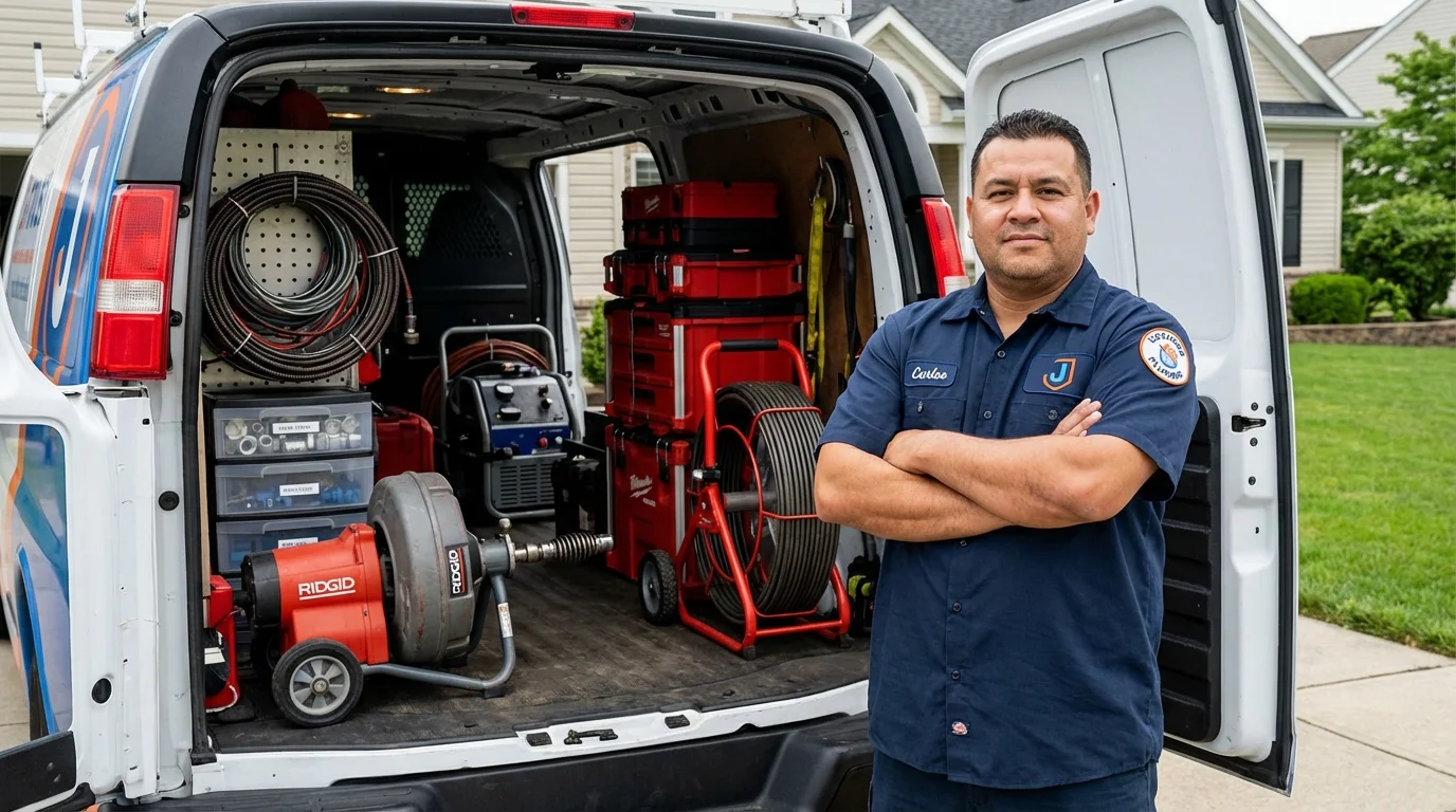 Professional drain cleaning equipment and Johns Plumbing LLC plumber in Cazenovia