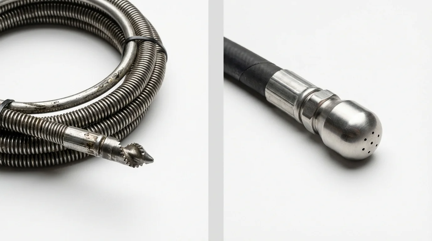 Drain snake cable and hydro jetting nozzle used for drain cleaning in Cazenovia, NY