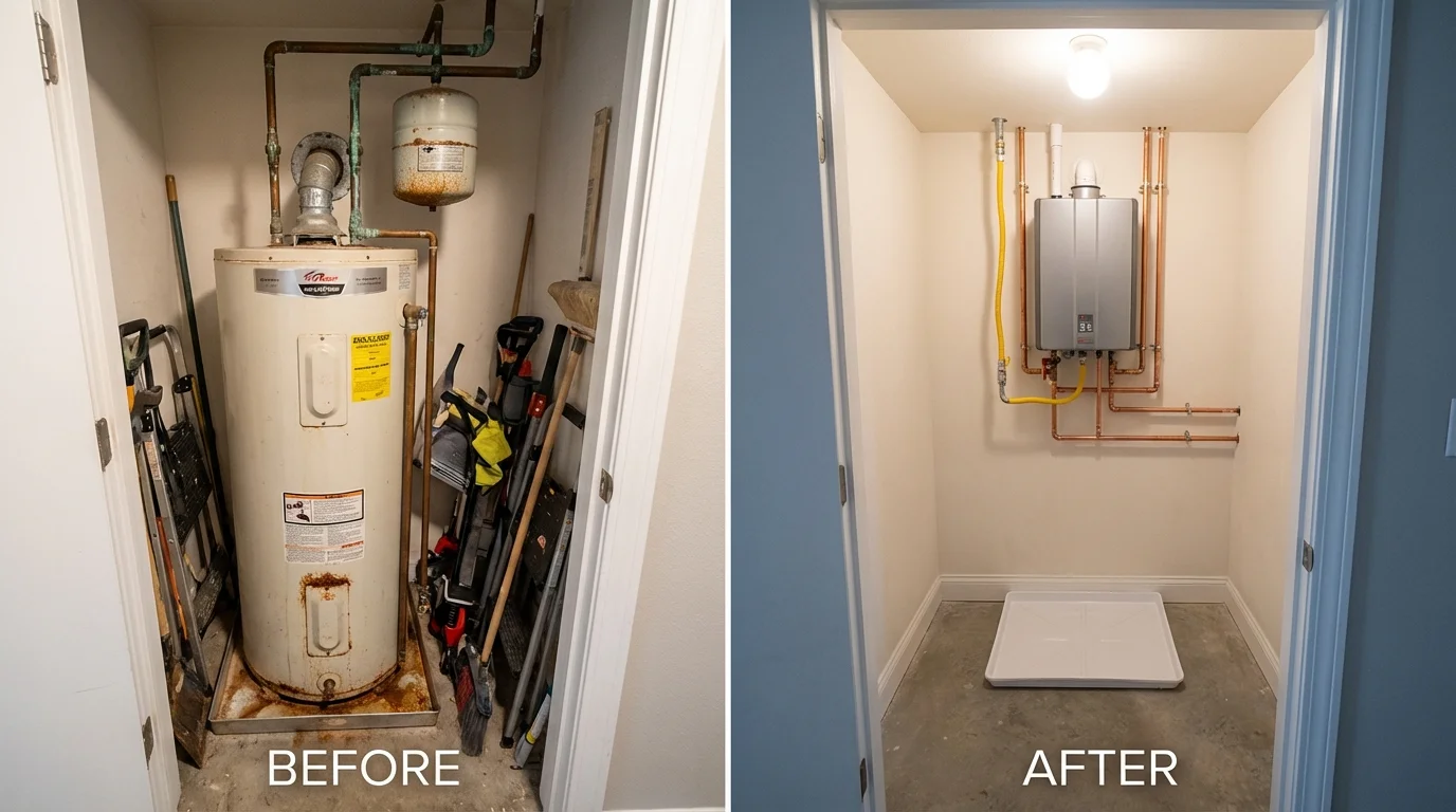 Tank water heater versus wall-mounted tankless unit comparison for Cazenovia, NY homeowners