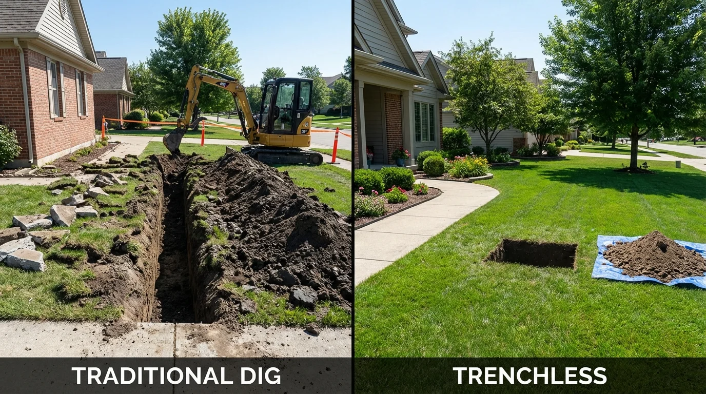 Trenchless sewer repair with minimal yard damage versus traditional excavation in Cazenovia, NY